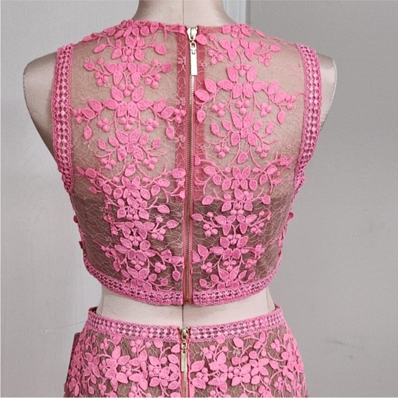 NWOT Bronx and Banco Megan lace floral pink nude two piece set top midi skirt - Picture 6 of 11